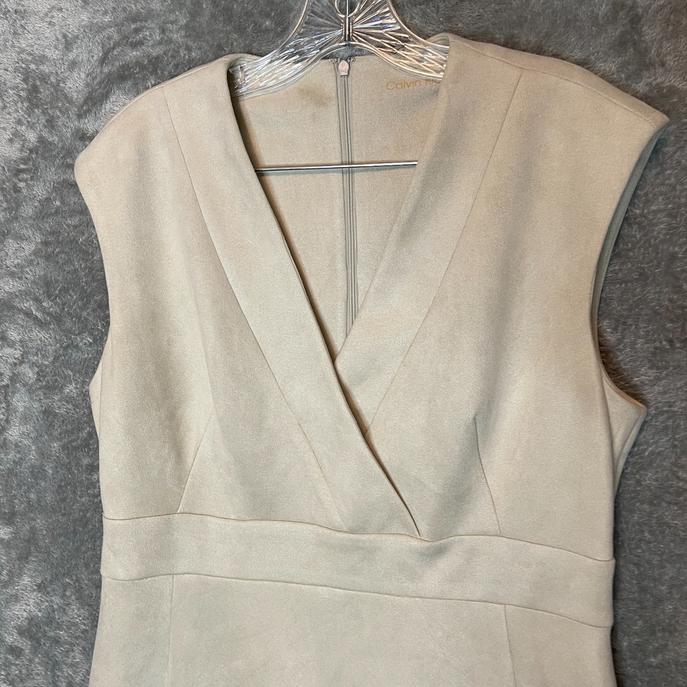 Calvin Klein Women Faux Suede Midi Dress 14 Minimalist Quiet Luxury Soft Girl - Picture 3 of 12